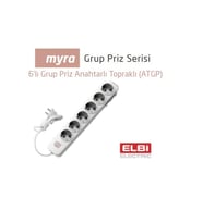 Myra 6'lı  Anahtarlı Topraklı Grup Priz 3 mt Kablolu