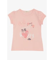 Breeze Kız Çocuk Tişört Sevimli Kuş Baskılı Kalpli 1-4 Yaş, Pembe