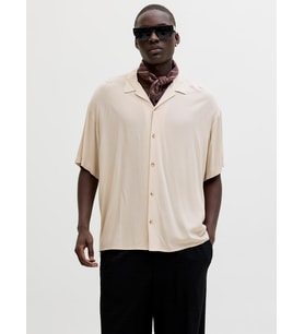 JACK JONES Erkek Viskon Rahat Kesim Kısa Kollu Gömlek 12288852 (Krem)