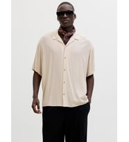 JACK JONES Erkek Viskon Rahat Kesim Kısa Kollu Gömlek 12288852 (Krem)