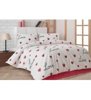 Çift Kişilik Nevresim Takımı Seti Yorgan Kılıfı LOVE KALP Desen 200x220 cm + Lastikli Battal Boy Çarşaf 180x200x30 cm +2 Yastık Kılıflı 50x70 cm (beyaz, Kalp)