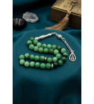 Doğal Jade Yeşim Taşlı 33'lük Tesbih Metal Püsküllü 8mm Küre Kesim 902848