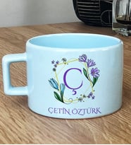 Kişiye Özel Çiçekli Ç Harfli Hediye Pastel Fincan İsim Soyisim Yazılı (Mavi)
