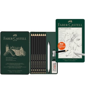 Faber-Castell Pitt Matt Dereceli Kalem Seti, 11 Parça, Ultra Mat Siyah Ton, 14B Kalem, Geçiş Kalemi, (Standart)
