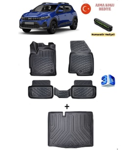 Dacia Sandero 2020 Sonrası Uyumlu 3D Havuzlu Paspas ve 3D Alt Bagaj (Sabit Zemin) Bagaj Havuzu Seti ASMA KOKU VE NUMARATÖR HEDİYELİ