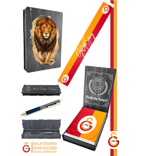Galatasaray Orijinal Lisanslı Çift Yön Baskılı Şal Kaşkol Atkı ve Hybrit Tükenmez Kalem (Sarı-Lacivert)