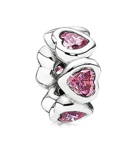 Nur Silver Kırmızı Kalpli Silindir Gümüş Charm NUR-BL00295