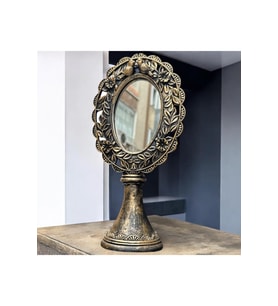 Dekoratif Polyester Kuşlu Ayaklı Makyaj Aynası Gold Eskitme 32X16X10 cm