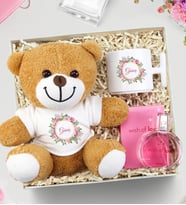 Kişiye Özel Tasarımlı Peluş Ayıcık & Avon Wish of Love Parfüm & T Kupa Kadına Hediye Seti