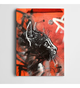 Duvarda Kedi Çizimi Kanvas Tablo