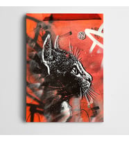 Duvarda Kedi Çizimi Kanvas Tablo