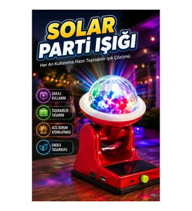 Solar RGB LED Projektör Lamba 360° Işık Yansıtmalı Şarjlı Bahçe ve Parti Aydınlatması