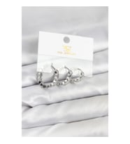 Mey İthalat® Pirinç Gümüş Renk Zirkon Taşlı Petek Halka Model YSX Trio Küpe Seti