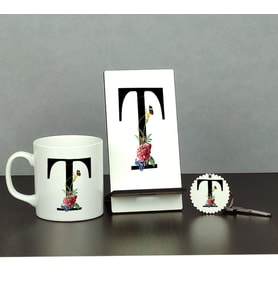 T Harfi Üçlü Set (Kupa + Telefon Standı + Anahtarlık)