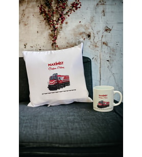Makinist Kupa Bardak ve Yastık Set (Beyaz)