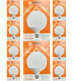 Osaka 15W (100W) 3000K (Günışığı) E27 Duylu G95 Led Glop Ampul (10 Adet)