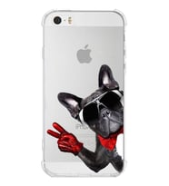 PrintiFy Apple iPhone 5S Uyumlu Köpek 2 Baskılı Şeffaf Köşe Korumalı Antişok Kılıf