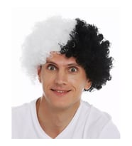 Periboia Siyah Beyaz Kıvırcık Afro Bonus Taraftar Peruğu