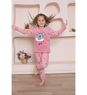 Yeni Sezon Sonbahar/Kış Kız Çocuk Koala Desenli Polar Pijama Takımı 4937 (Pembe)
