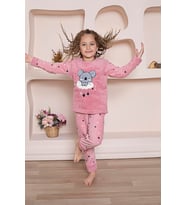 Yeni Sezon Sonbahar/Kış Kız Çocuk Koala Desenli Polar Pijama Takımı 4937 (Pembe)
