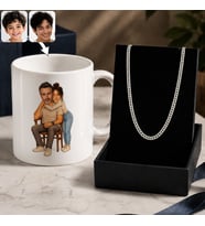 BK Gift Kişiye Özel Baba&Çocuk Karikatürlü Beyaz Kupa & Sık Gurmet Zincir Kolye -5, Babalar Günü Hediyesi