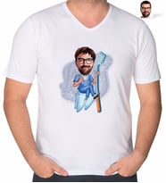 BK Gift Kişiye Özel Erkek Diş Hekimi Karikatürlü V Yaka Tişört-2 (Beyaz)