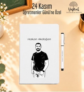Öğretmenler Günü Hediyesi Kişiye Özel Resim ve İsim Baskılı Ajanda Kalem Seti (Beyaz)