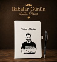 Babalar Günü Hediyesi Kişiye Özel Resim ve İsim Baskılı Ajanda Kalem Seti (Beyaz)