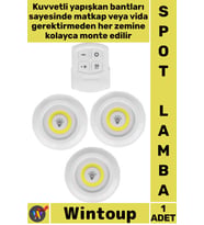 #Lamba Uzaktan Kumandalı Yapışkanlı Pilli Mutfak Banyo Dokunmatik Şık Led Aydınlatma 3'lü Spot Lamba