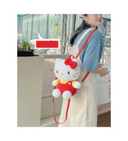 Kitty Peluş Çanta Kız Çocuk Fermuarlı Ayarlanabilir Askılı Sırt Çantası, 32x25 cm (Kırmızı)