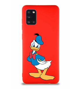 Samsung Galaxy A31 Soft Premier Kapak Donald Duck-D Tasarımlı Silikon Kılıf - Kırmızı (Şeffaf)
