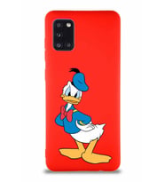 Samsung Galaxy A31 Soft Premier Kapak Donald Duck-D Tasarımlı Silikon Kılıf - Kırmızı (Şeffaf)