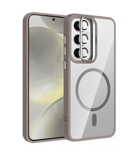 Coverzone Samsung Galaxy S25 ile Uyumlu Z-Etro MagSafe Wireless ?arj Destekli, G��l� Manyetik Tutucu, Stand Olabilen, Kamera Lens Hediyeli Koruyucu K?l?f Gri