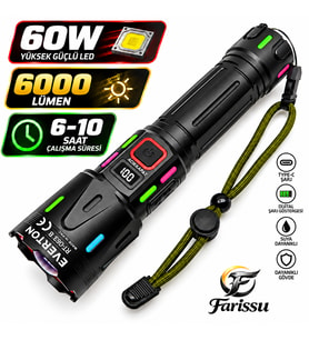 RT-063 B 60W 6000 Lümen Ultra Güçlü Beyaz Lazer LED El Feneri - 2 KM Menzilli & Powerbank Özellikli