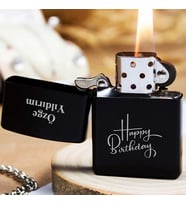 Kişiye Özel İsimli Benzinli Siyah Zippo Çakmak - Happy Birthday Dpğum Günü Hediye Baskılı