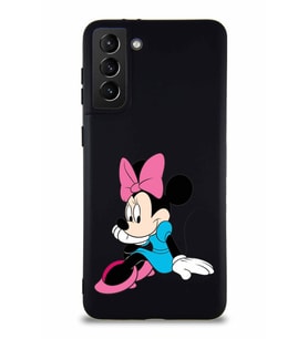 Samsung Galaxy S21 Plus Soft Premier Kapak Minnie Mouse-E Tasarımlı Silikon Kılıf - Siyah (Şeffaf)