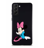 Samsung Galaxy S21 Plus Soft Premier Kapak Minnie Mouse-E Tasarımlı Silikon Kılıf - Siyah (Şeffaf)