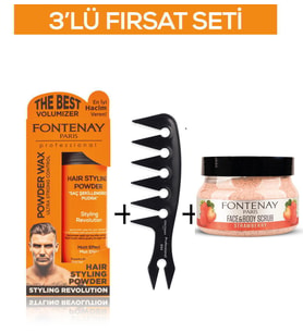 Fontenay Pudra Toz Wax Turuncu 20gr +Şekil Tarağı 044+ Face And Body Scrub Çilekli 350ml 3'Lü Set