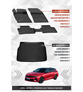 Sahler Opel Astra L 2022+ Uyumlu 4.5D Premium Havuzlu Oto Paspas ve Liner Marka 3D ALT Bagaj Havuzu