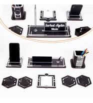 Space+Gümüş Kalemlik Ahşap Masa İsimliği Seti Mermer Desen Hediye Ofis Organizer Masa üstü İsimlik