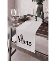 Ekru Mutfak Home Yazılı Premium Masa Örtüsü Runner RNR427