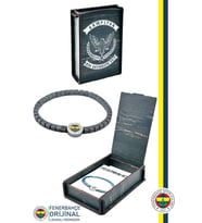 Fenerbahçe Orijinal Lisanslı Fb Kare Hematit Doğaltaş Bileklik Hediyelik Ahşap Kutulu (Lacivert-Gri)