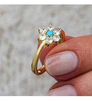Gümüş Mavi Taşlı Gold Çiçek Kadın Yüzük (Çok Renkli)