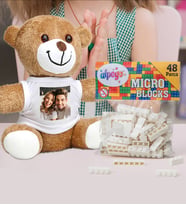 Kişiye Özel Peluş Ayıcık Ve Renkli Micro Blocks Lego (Beyaz)