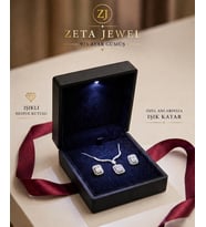 şıklı Hediye Kutulu 925 Ayar Gümüş Baget Taşlı Kolye Küpe Set Şık Tasarım
