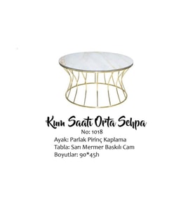 Brc19453 Orta sehpa KUM SAATİ sarı mermer TEMPER Cam Metal Gold Kaplama El Yapım