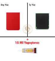 Samsung Galaxy Z Flip 4 Kırmızı Renk Arka Kapak + B7000 Yapıştırıcı Arka Cam Batarya Kapağı Pil Kapağı Lazer Kesim Back Cover Galaxy Z Flip 4 Uyumlu