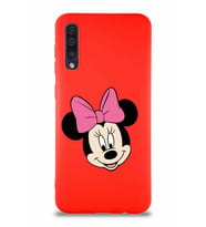 Samsung Galaxy A50 Soft Premier Kapak Minnie Mouse-C Tasarımlı Silikon Kılıf - Kırmızı (Şeffaf)
