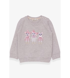 Breeze Kız Çocuk Sweatshirt Hayvancık Baskılı 1.5-5 Yaş, Bej Melanj
