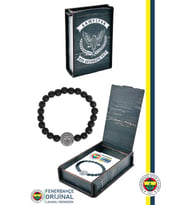 Fenerbahçe Orijinal Lisanslı FB Logo Mat Onix Doğaltaş Bileklik Hediyelik Ahşap Kutulu (Siyah)